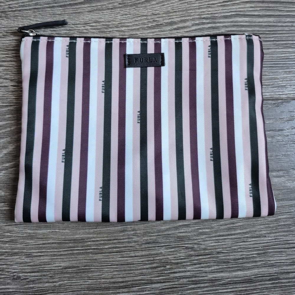 Furla nylon striped cosmetic bag pouch
